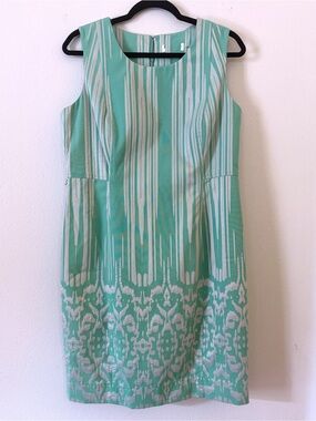 Calvin Klein Ikat Jacquard Sheath Dress Mint Green Estimated Size 10